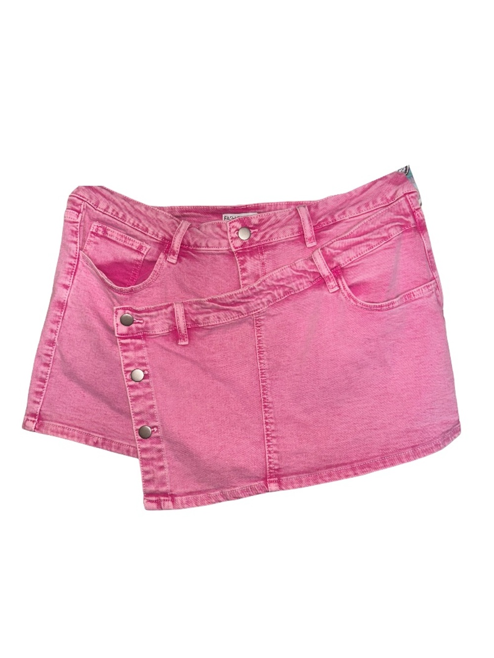 Fashion Nova Pink Mineral Wash Denim Mini Wrap Skort